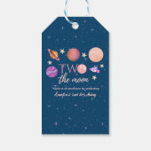 Twee Naar De Maan Ruimteschip Planeten 2de Verjaar Cadeaulabel (Achterkant)