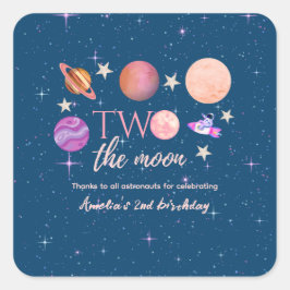 Twee Naar De Maan Ruimteschip Planeten 2de Verjaar Vierkante Sticker