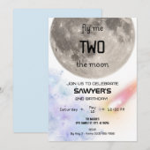 Twee naar de maan verjaardagsuitnodiging kaart (Voorkant / Achterkant)