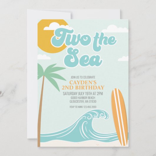 Twee naar de zee strand 2de verjaardagsuitnodiging kaart (Voorkant)
