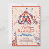 Twee naar het circus kermistent dieren 2e verjaard kaart (Voorkant)