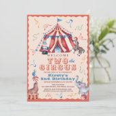 Twee naar het circus kermistent dieren 2e verjaard kaart (Staand voorkant)