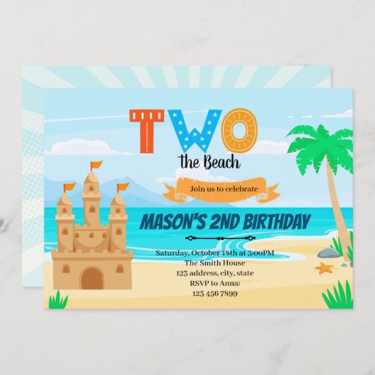 Twee naar het strand 2de verjaardagsuitnodiging kaart (Voorkant / Achterkant)
