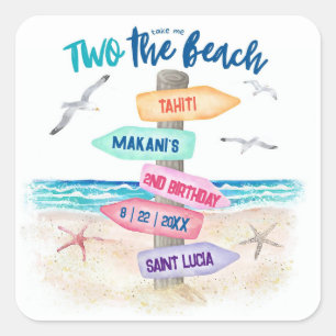 Twee naar het strand   Kinderen 2e verjaardag Vierkante Sticker