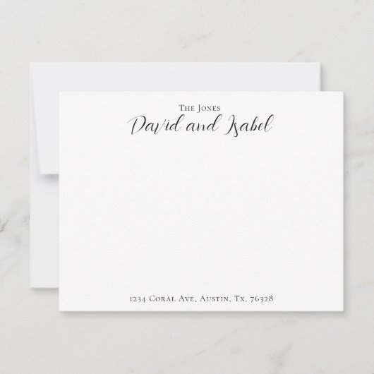 Twee namen Elegant Adresscript Flat Notitiekaartje (Voorkant)