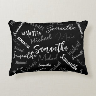 Twee namen koppel monogram zwart grijs wit accent kussen