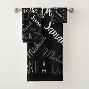 Twee namen koppel monogram zwart grijs wit bad handdoek