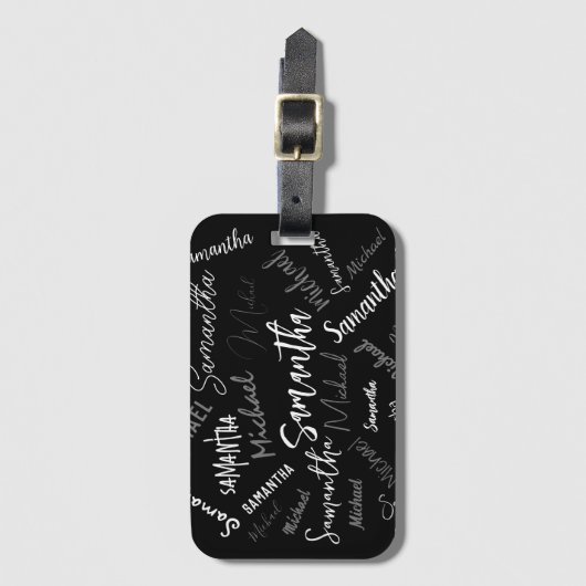 Twee namen koppel monogram zwart grijs wit bagagelabel (Voorkant (verticaal))