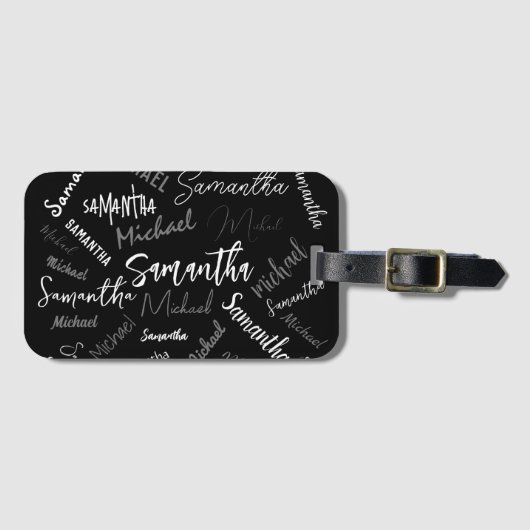 Twee namen koppel monogram zwart grijs wit bagagelabel (Voorkant (horizontaal))