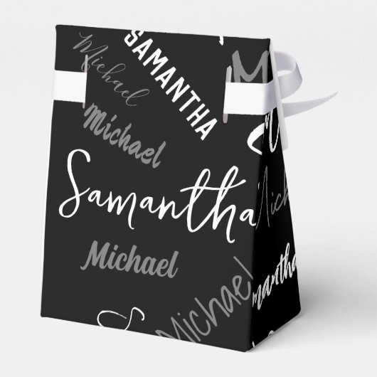 Twee namen koppel monogram zwart grijs wit bedankdoosjes (Achterkant)