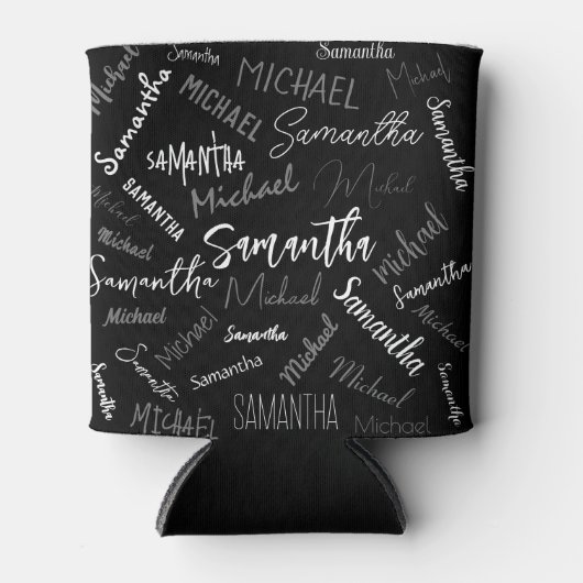 Twee namen koppel monogram zwart grijs wit blikjeskoeler (Voorkant)