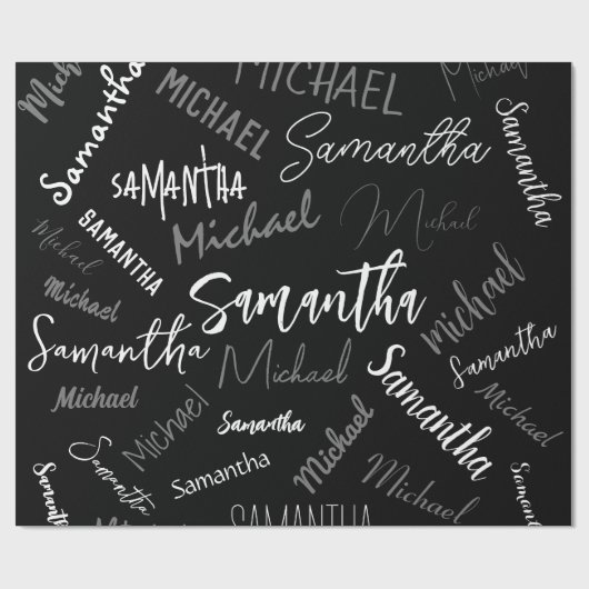 Twee namen koppel monogram zwart grijs wit cadeaupapier (Vlak)