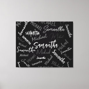 Twee namen koppel monogram zwart grijs wit canvas afdruk