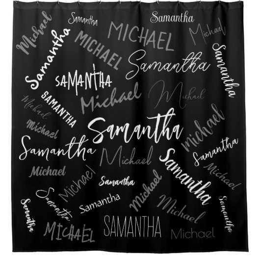 Twee namen koppel monogram zwart grijs wit douchegordijn (Voorkant)