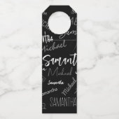 Twee namen koppel monogram zwart grijs wit flessenhanger (Voorkant)
