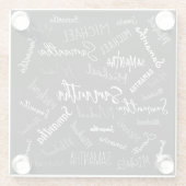 Twee namen koppel monogram zwart grijs wit glazen onderzetter (Achterkant)