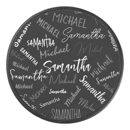 Twee namen koppel monogram zwart grijs wit hockey puck (Voorkant)