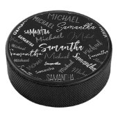 Twee namen koppel monogram zwart grijs wit hockey puck (3/4)