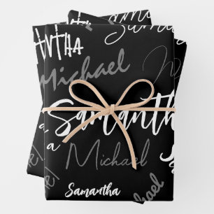 Twee namen koppel monogram zwart grijs wit inpakpapier vel