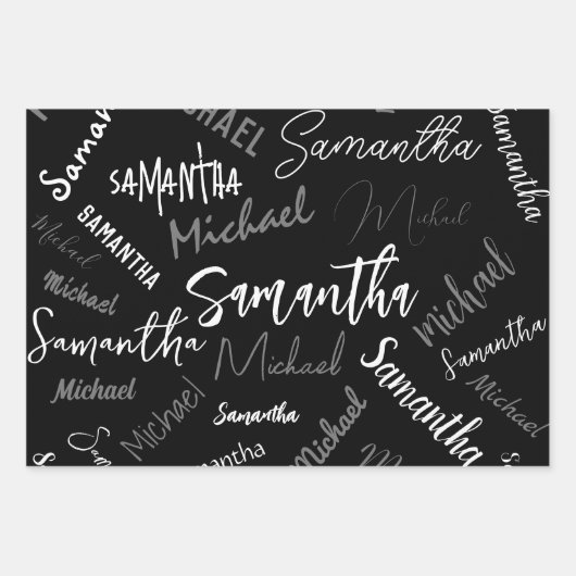 Twee namen koppel monogram zwart grijs wit inpakpapier vel (Voorkant)