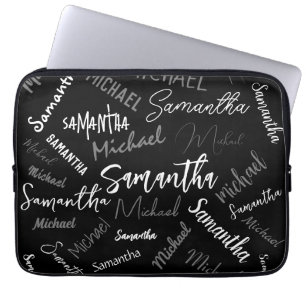 Twee namen koppel monogram zwart grijs wit laptop sleeve