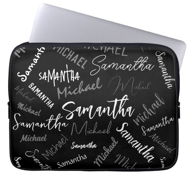 Twee namen koppel monogram zwart grijs wit laptop sleeve (Voorkant)