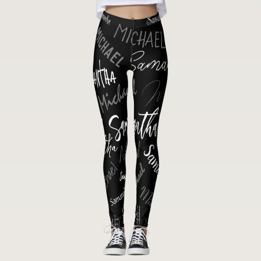 Twee namen koppel monogram zwart grijs wit leggings (Voorkant)