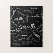 Twee namen koppel monogram zwart grijs wit legpuzzel (Verticaal)