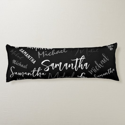 Twee namen koppel monogram zwart grijs wit lichaamskussen (Achterkant)