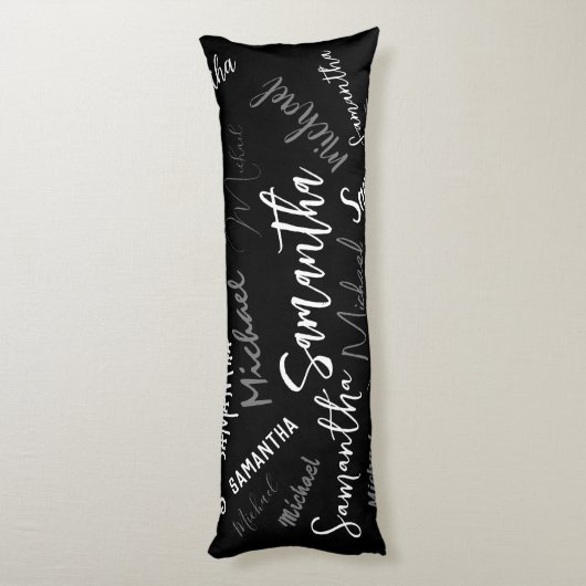 Twee namen koppel monogram zwart grijs wit lichaamskussen (Achterkant (Verticaal))