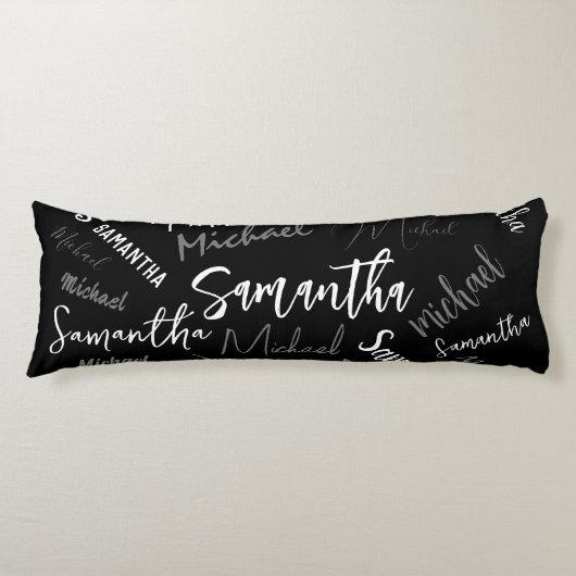 Twee namen koppel monogram zwart grijs wit lichaamskussen (Voorkant)