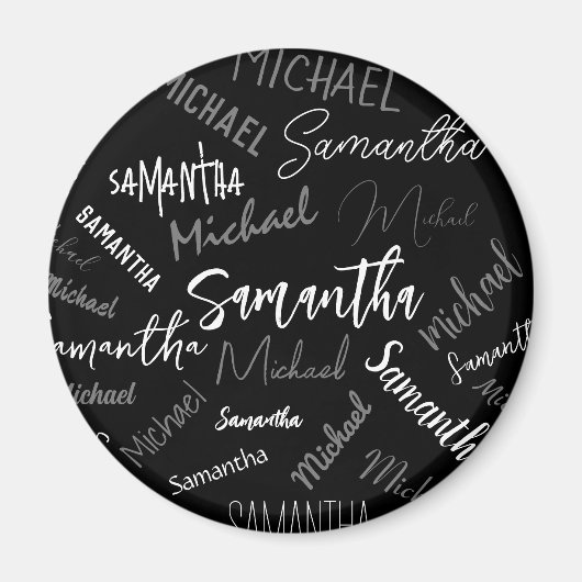 Twee namen koppel monogram zwart grijs wit magneet (Voorkant)