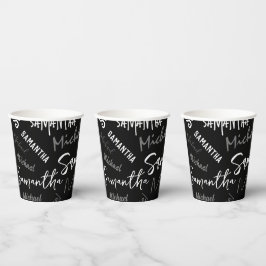 Twee namen koppel monogram zwart grijs wit papieren bekers