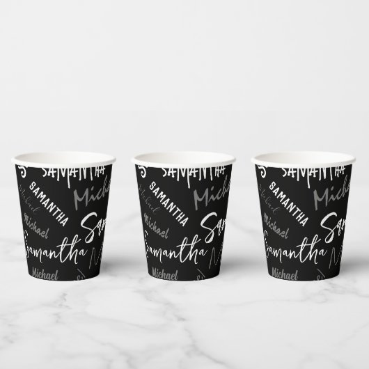 Twee namen koppel monogram zwart grijs wit papieren bekers (Multi)