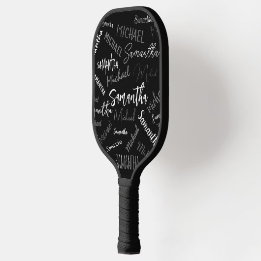 Twee namen koppel monogram zwart grijs wit pickleball paddle (Links)