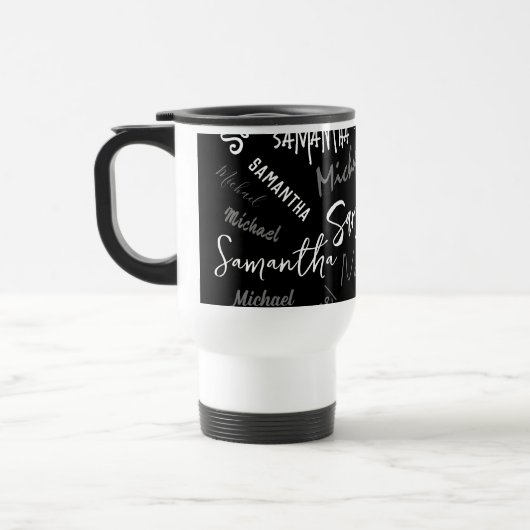 Twee namen koppel monogram zwart grijs wit reisbeker (Links)