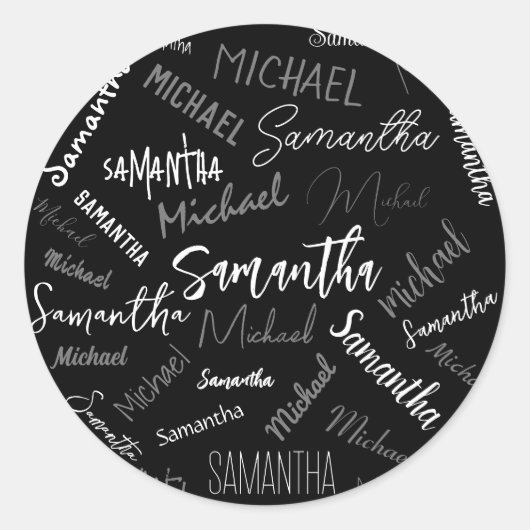 Twee namen koppel monogram zwart grijs wit ronde sticker (Voorkant)
