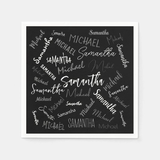 Twee namen koppel monogram zwart grijs wit servet (Voorkant)