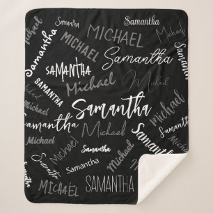 Twee namen koppel monogram zwart grijs wit sherpa deken