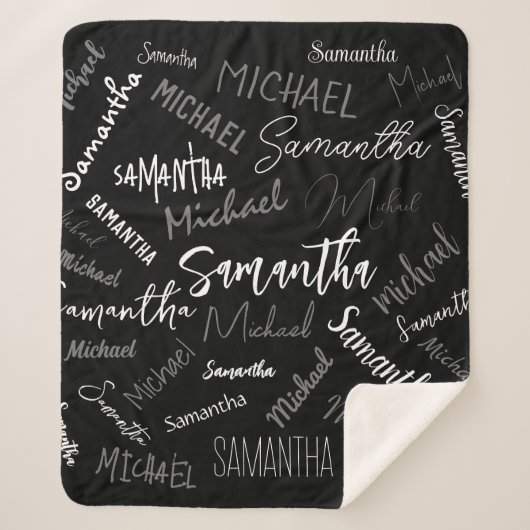 Twee namen koppel monogram zwart grijs wit sherpa deken (Voorkant)
