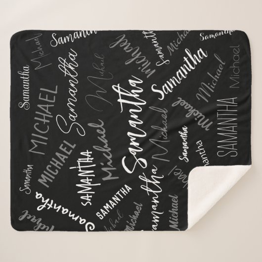 Twee namen koppel monogram zwart grijs wit sherpa deken (Voorkant (horizontaal))