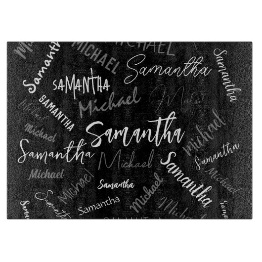 Twee namen koppel monogram zwart grijs wit snijplank (Voorkant)
