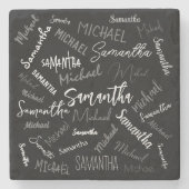 Twee namen koppel monogram zwart grijs wit stenen onderzetter (Voorkant)