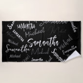 Twee namen koppel monogram zwart grijs wit strandlaken (Voorkant)