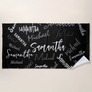 Twee namen koppel monogram zwart grijs wit strandlaken