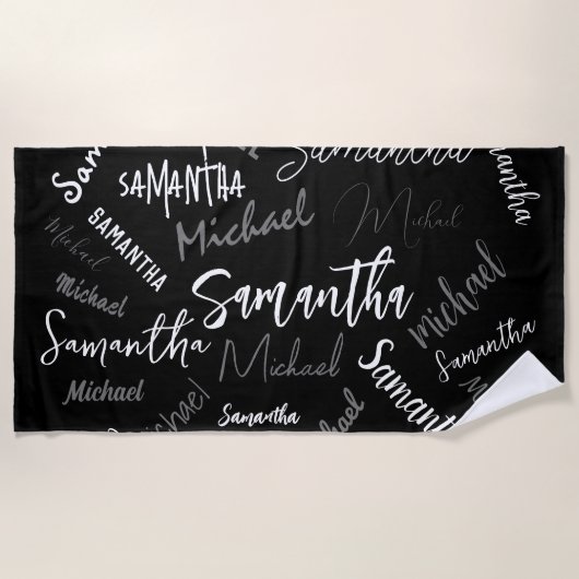 Twee namen koppel monogram zwart grijs wit strandlaken (Voorkant)