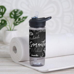 Twee namen koppel monogram zwart grijs wit waterfles