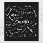 Twee namen koppel monogram zwart grijs wit wijn etiket (Enkel label)