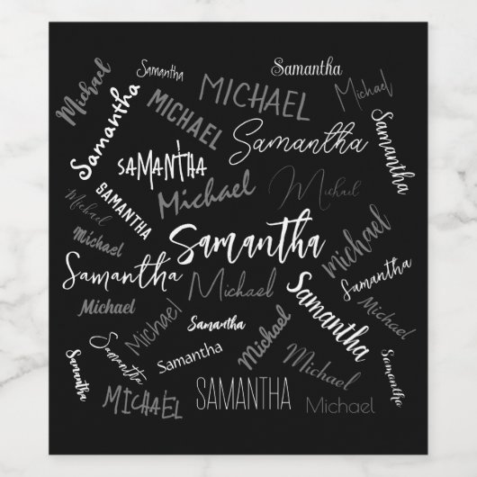 Twee namen koppel monogram zwart grijs wit wijn etiket (Enkel label)