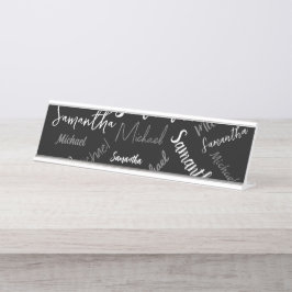 Twee namen koppel patroon monogram zwart grijs wit bureau naambordje